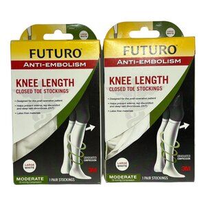 Futuro Stockings Unisex L Anti Embolism Knee Length Closed Toe White 71057‎ 2 PK